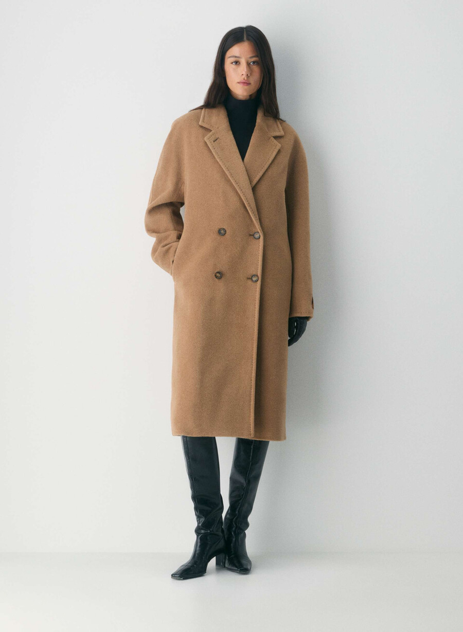 the slouch coat new - recamel wool cocoa sand