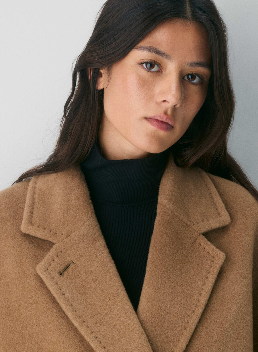 the slouch coat new - recamel wool cocoa sand