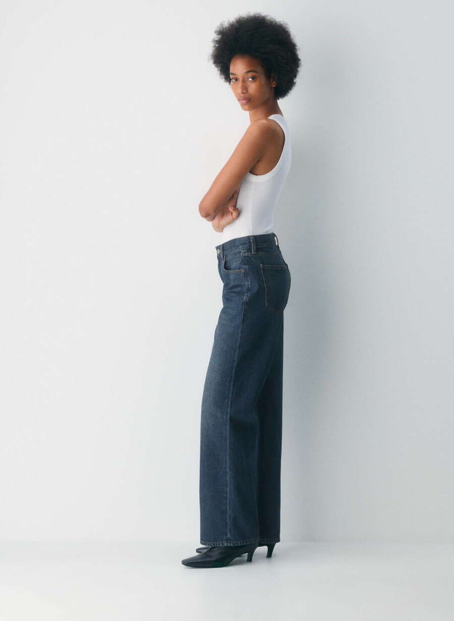 denim forum the farrah hi-rise wide jean be about dark bleu