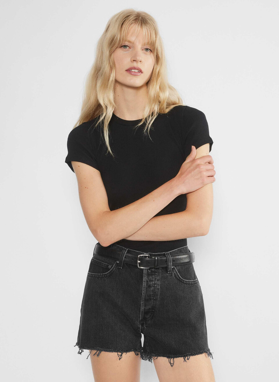 denim forum the ex-boyfriend hi-rise denim short black eyeliner