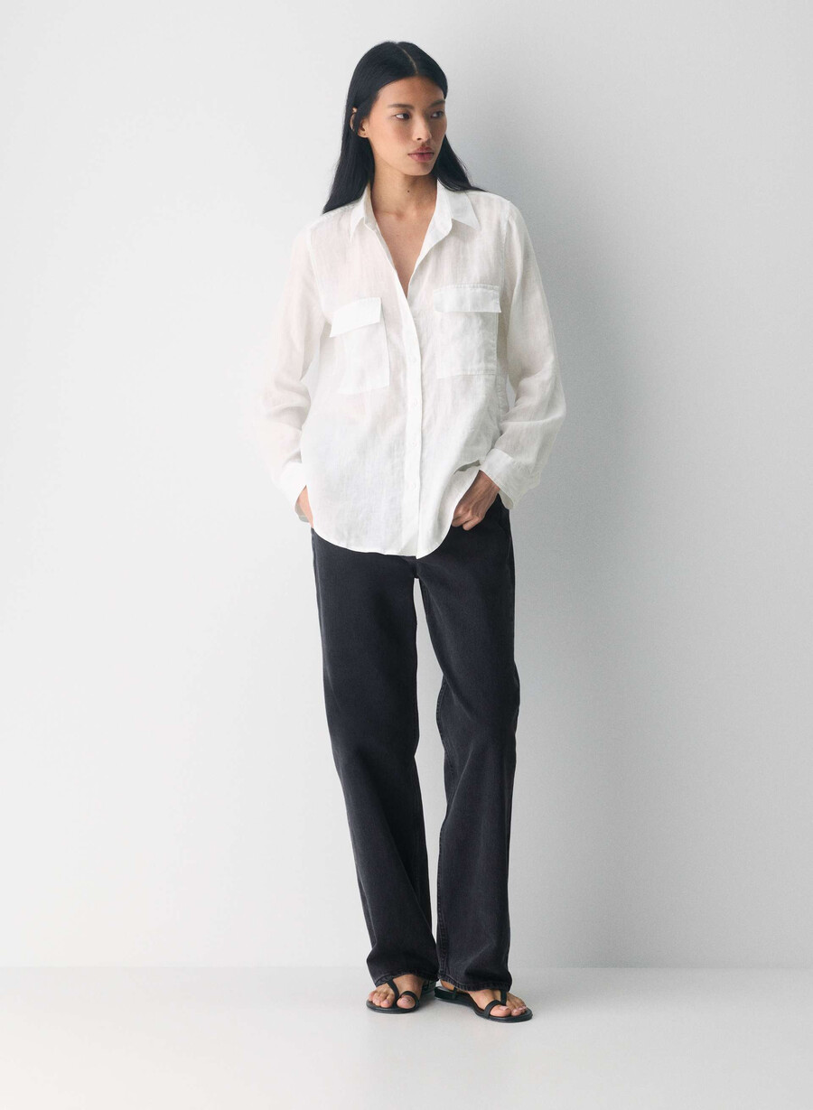 utility linen shirt white