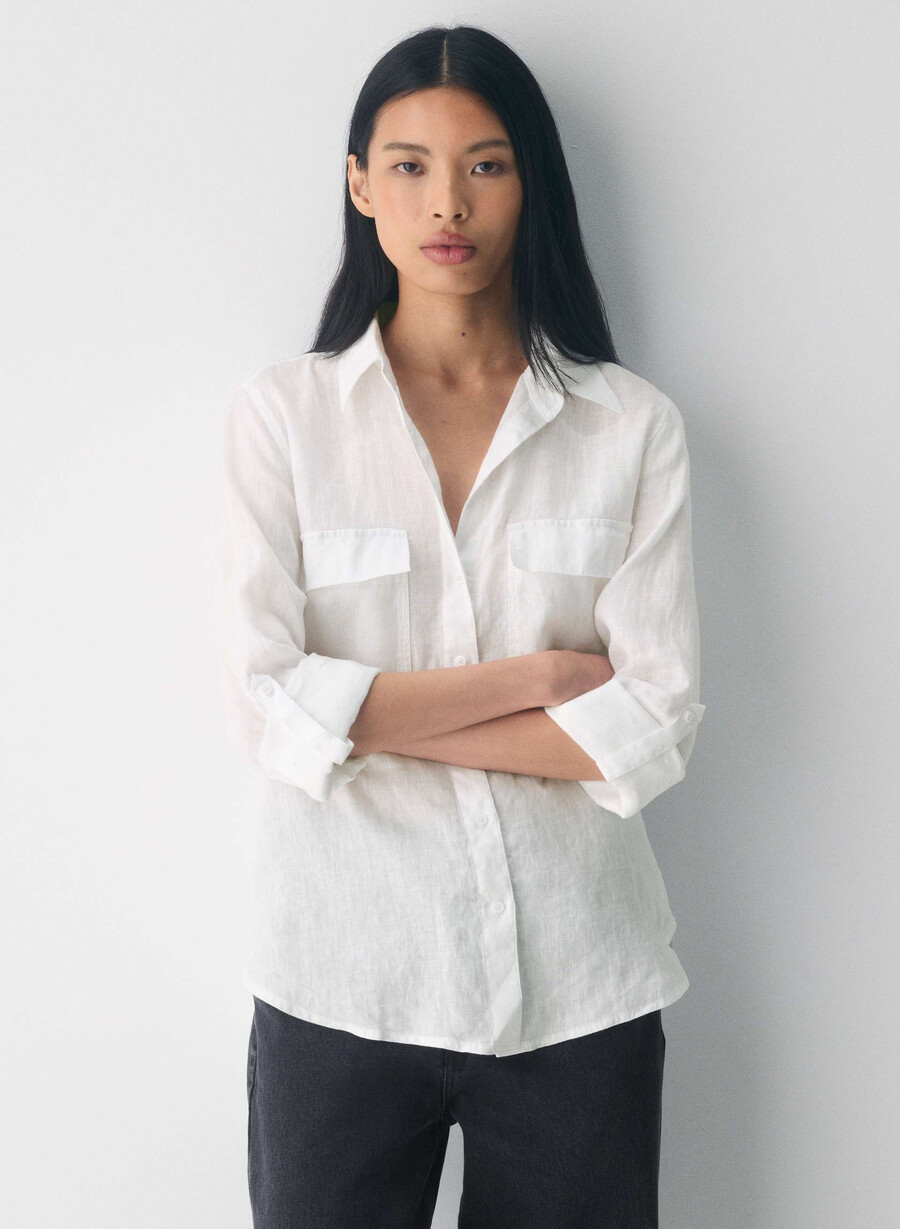 utility linen shirt white