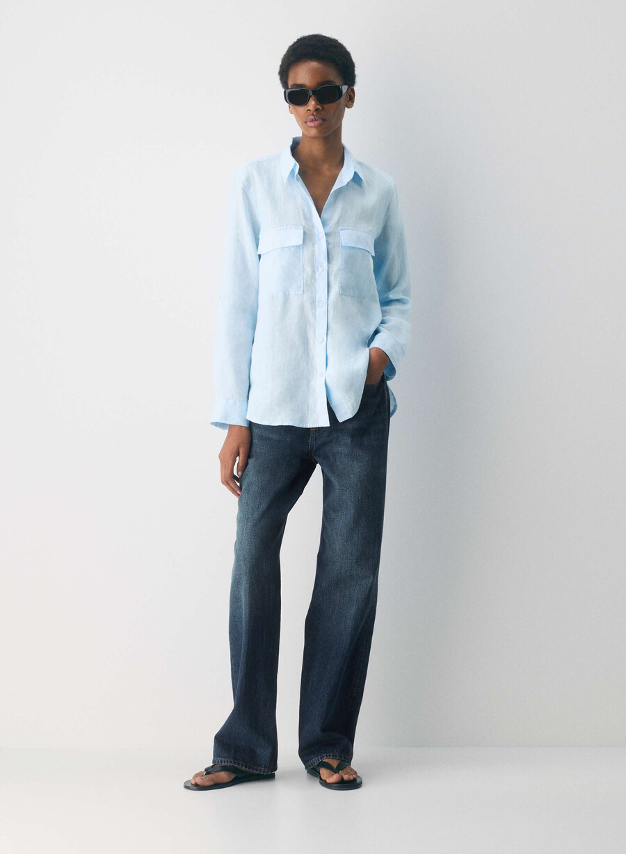 utility linen shirt villa blue