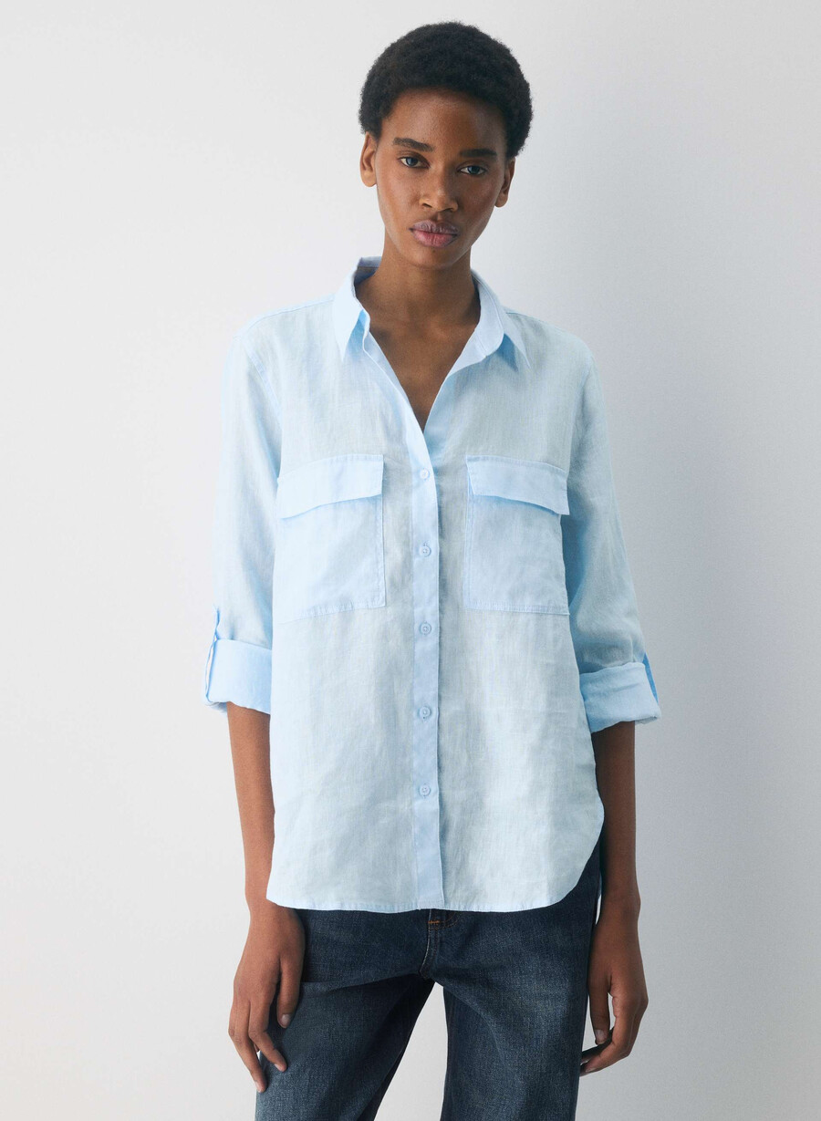 utility linen shirt villa blue