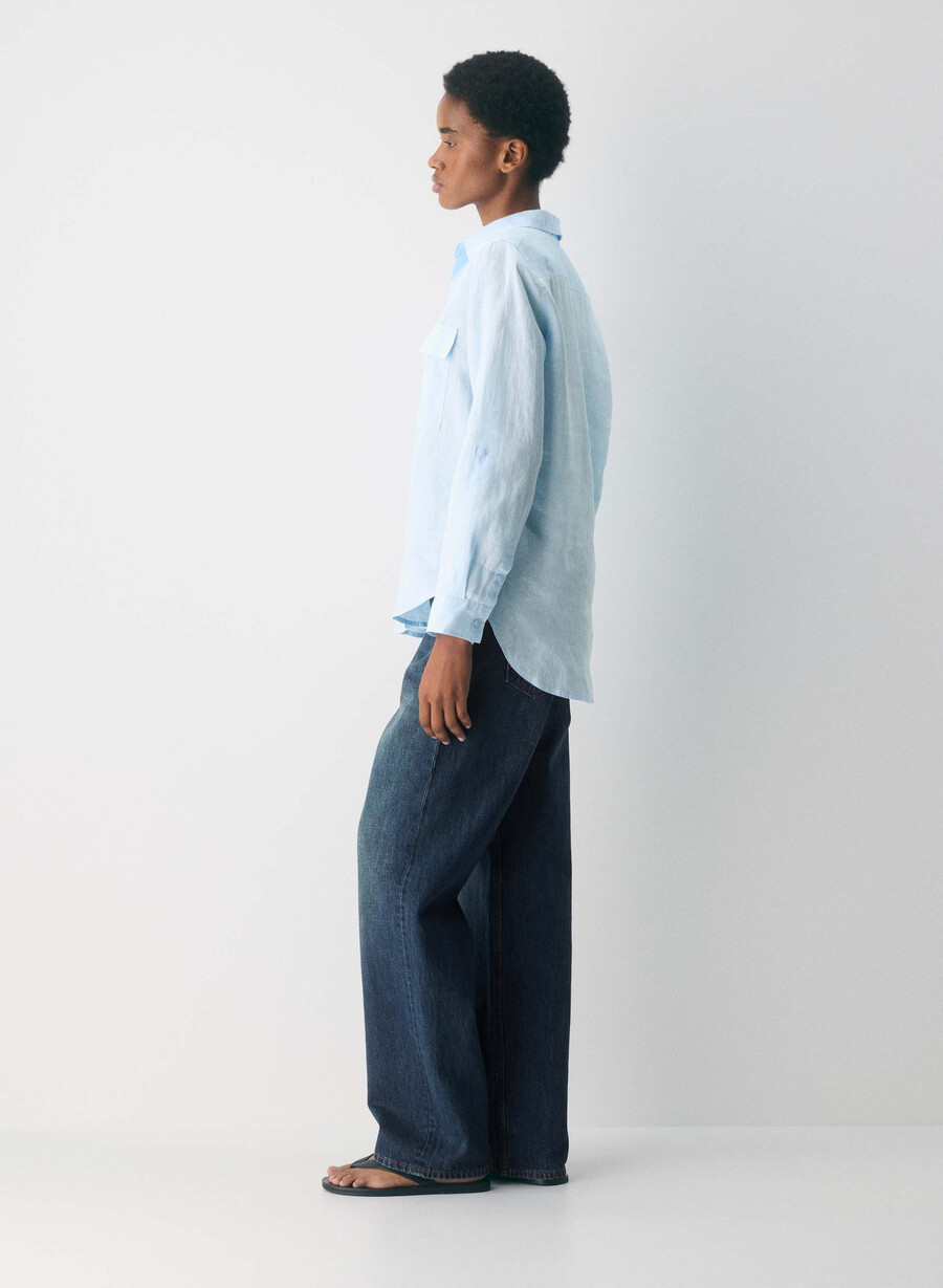 utility linen shirt villa blue