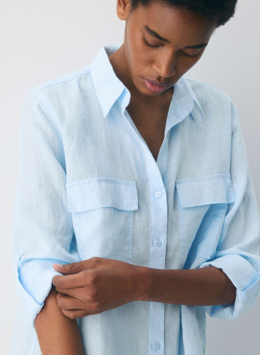 utility linen shirt villa blue