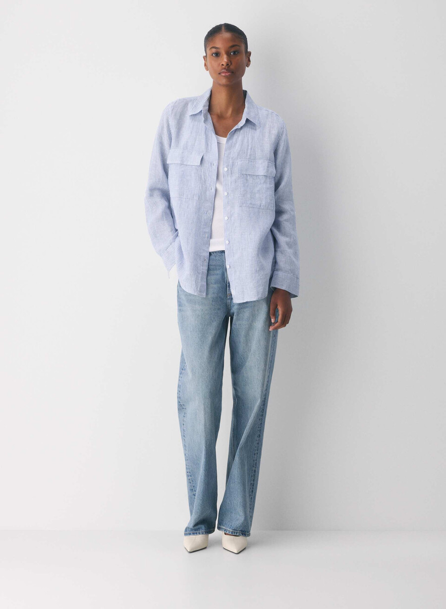 utility linen shirt wlson strp fr blb w