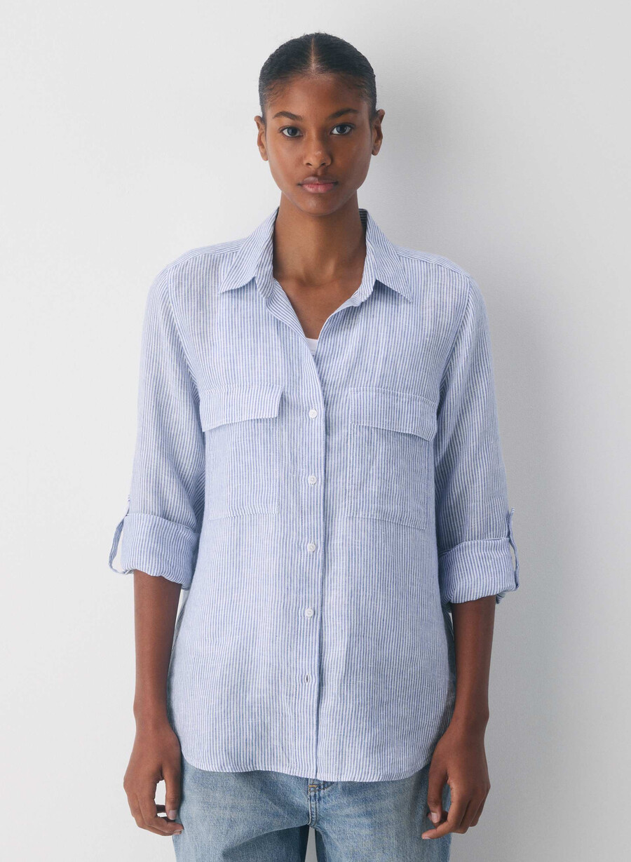 utility linen shirt wlson strp fr blb w