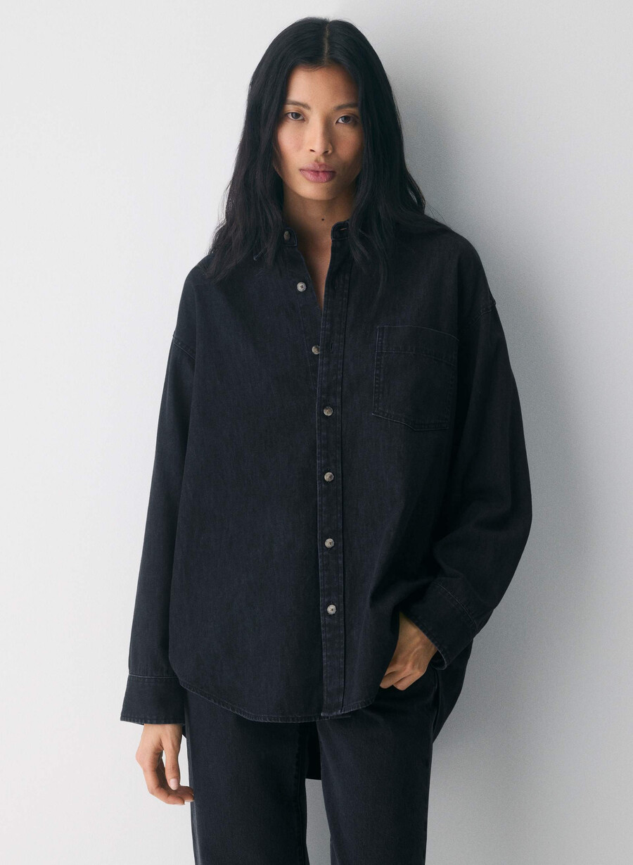 denim forum the 80s comfy denim shirt black eyeliner