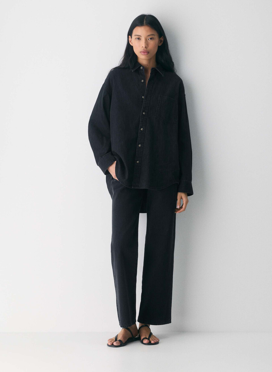 denim forum the 80s comfy denim shirt black eyeliner