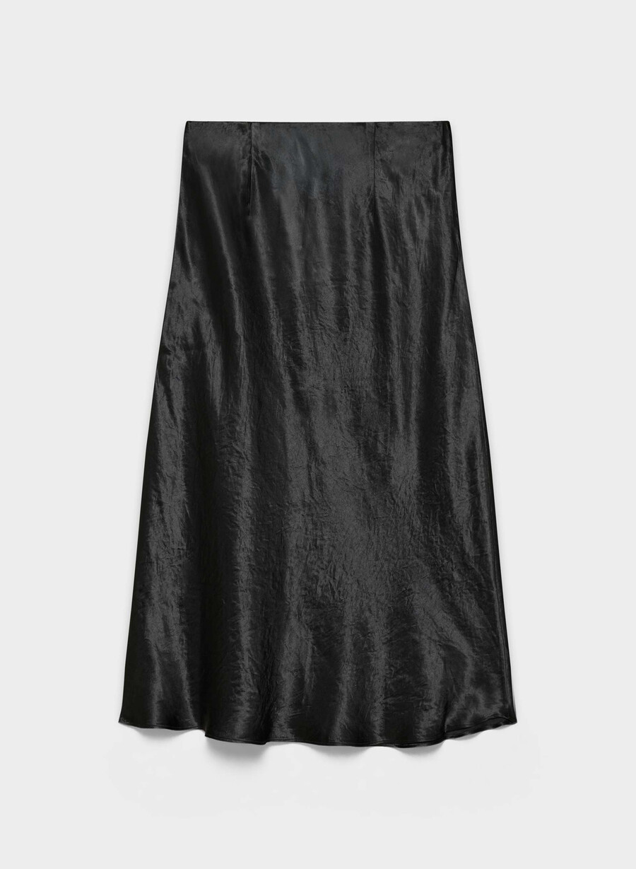 slip satin midi skirt black