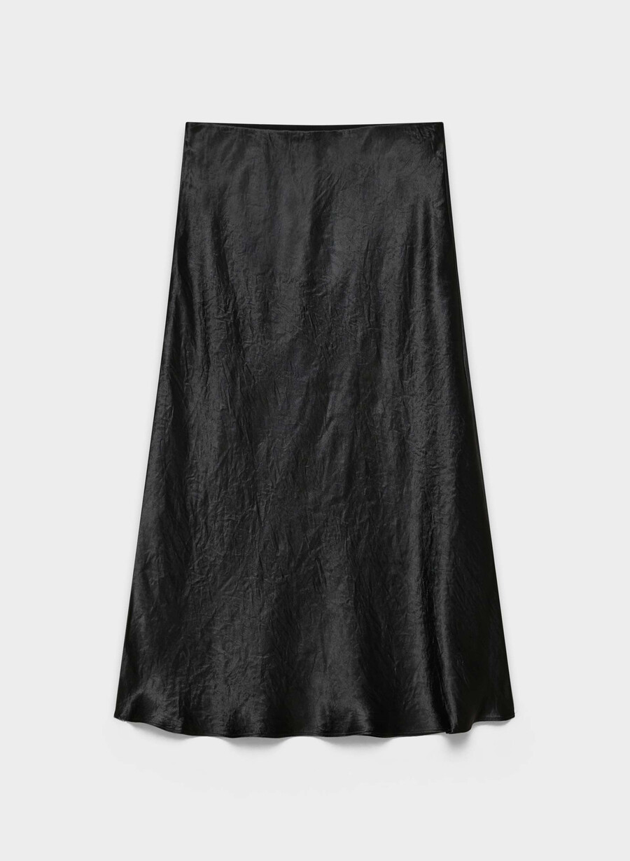 slip satin midi skirt black
