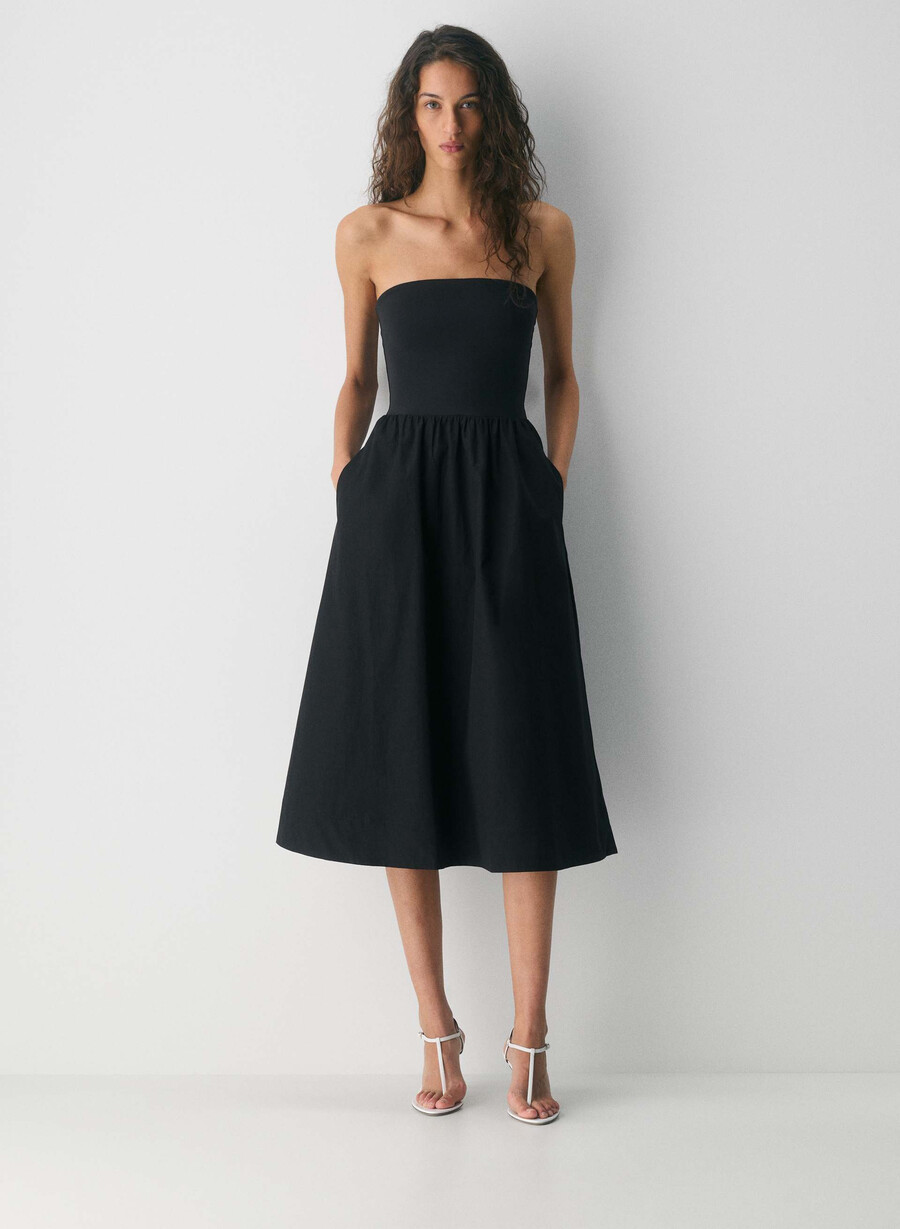fluid poplin dress black