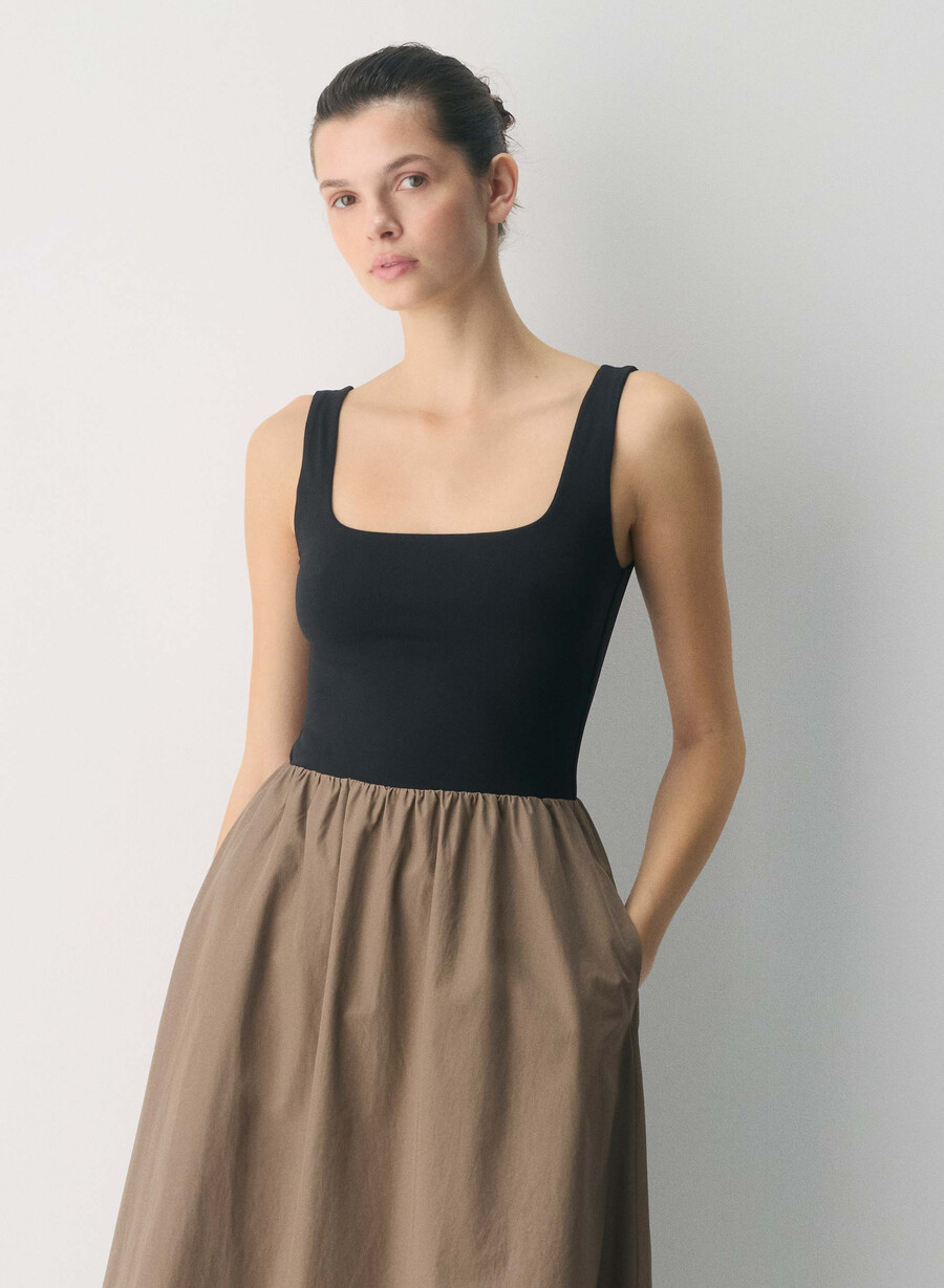 revive poplin dress folio brownblack