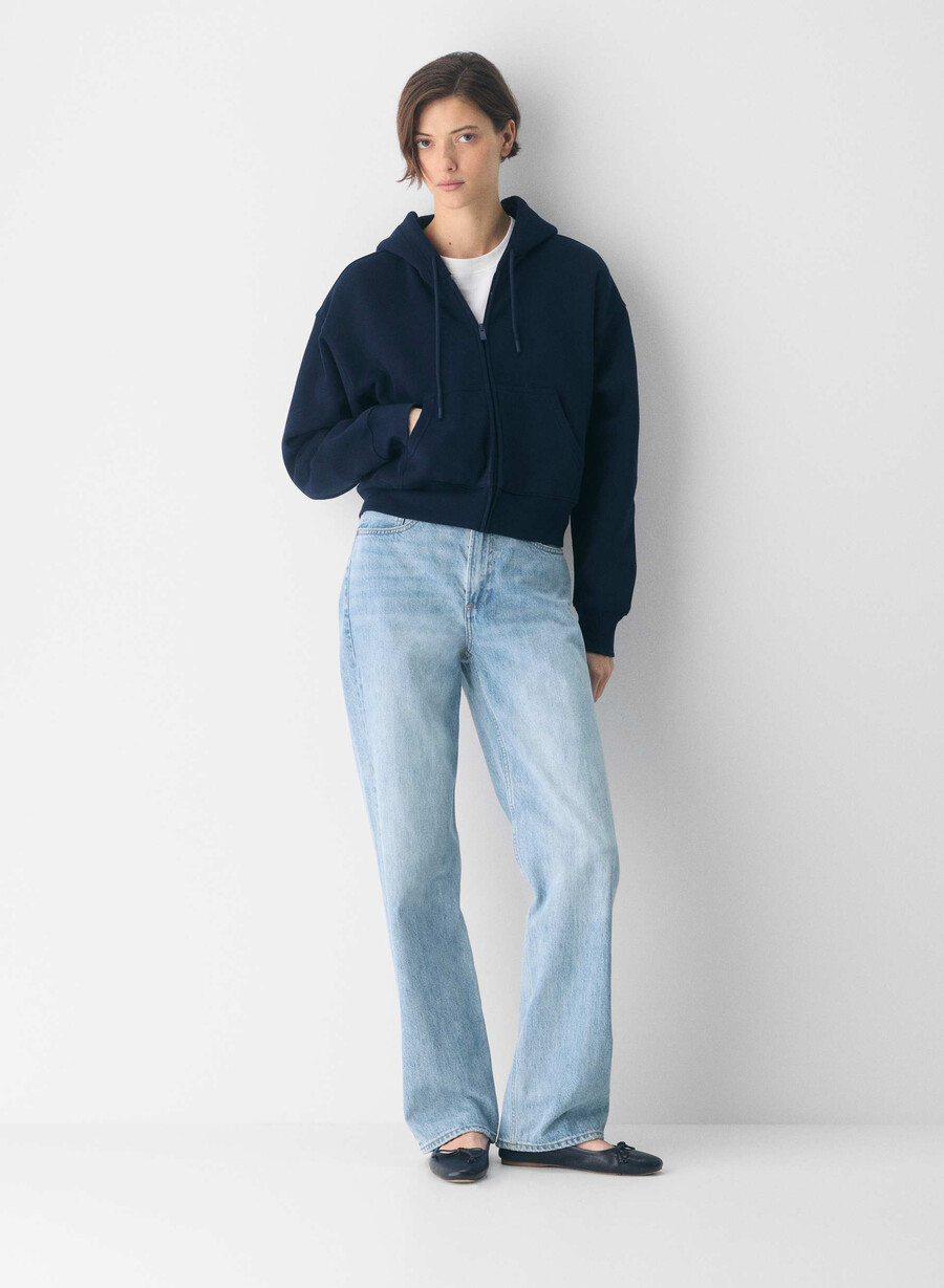 cozy sweatfleece boyfriend boxy zip hoodie admiral