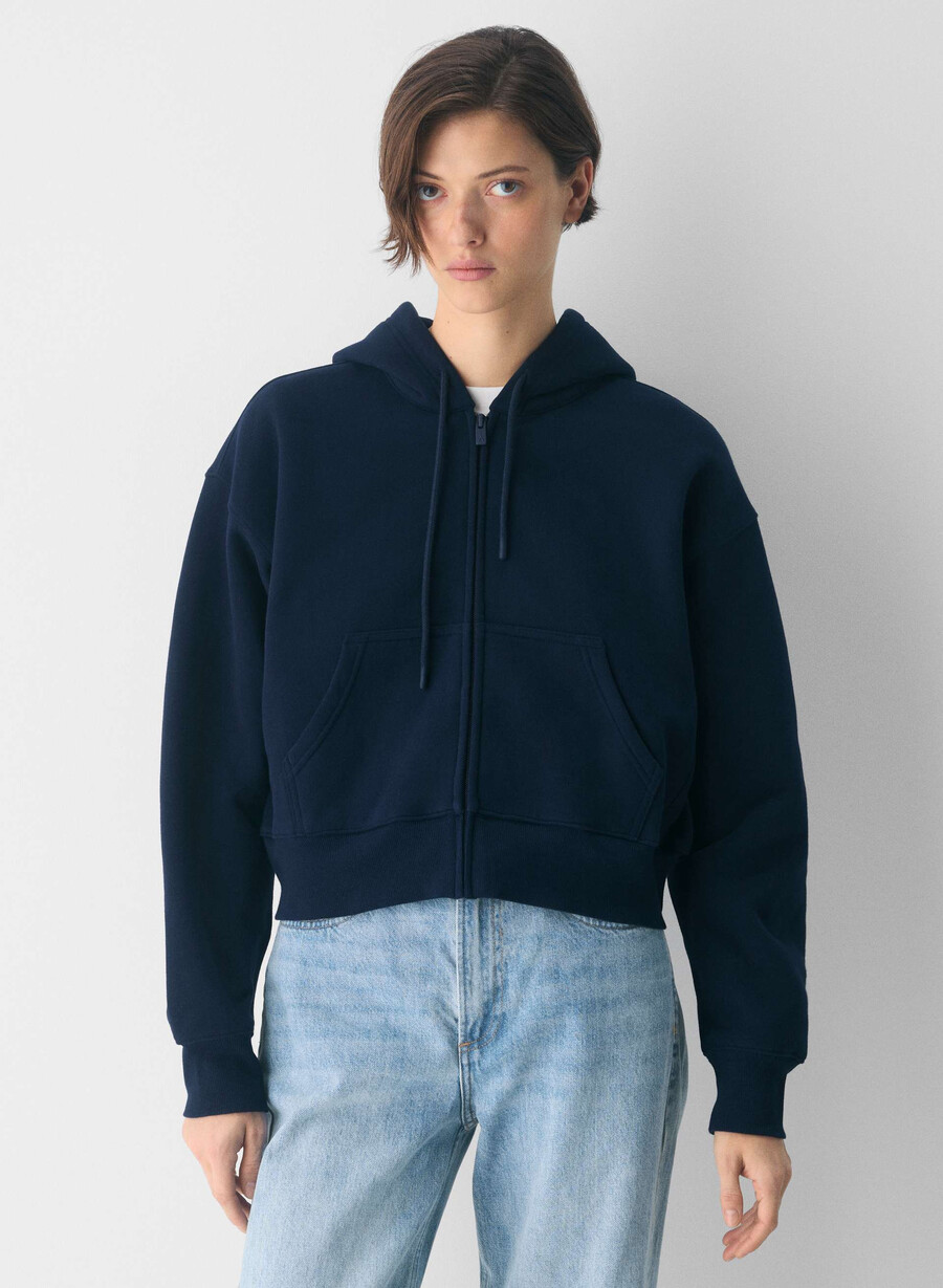 cozy sweatfleece boyfriend boxy zip hoodie admiral