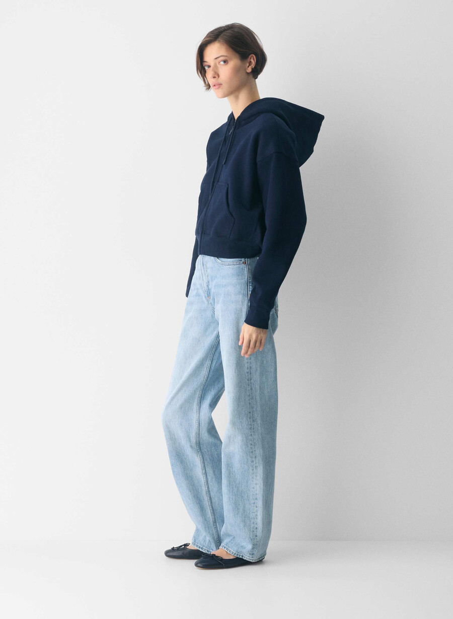 cozy sweatfleece boyfriend boxy zip hoodie admiral