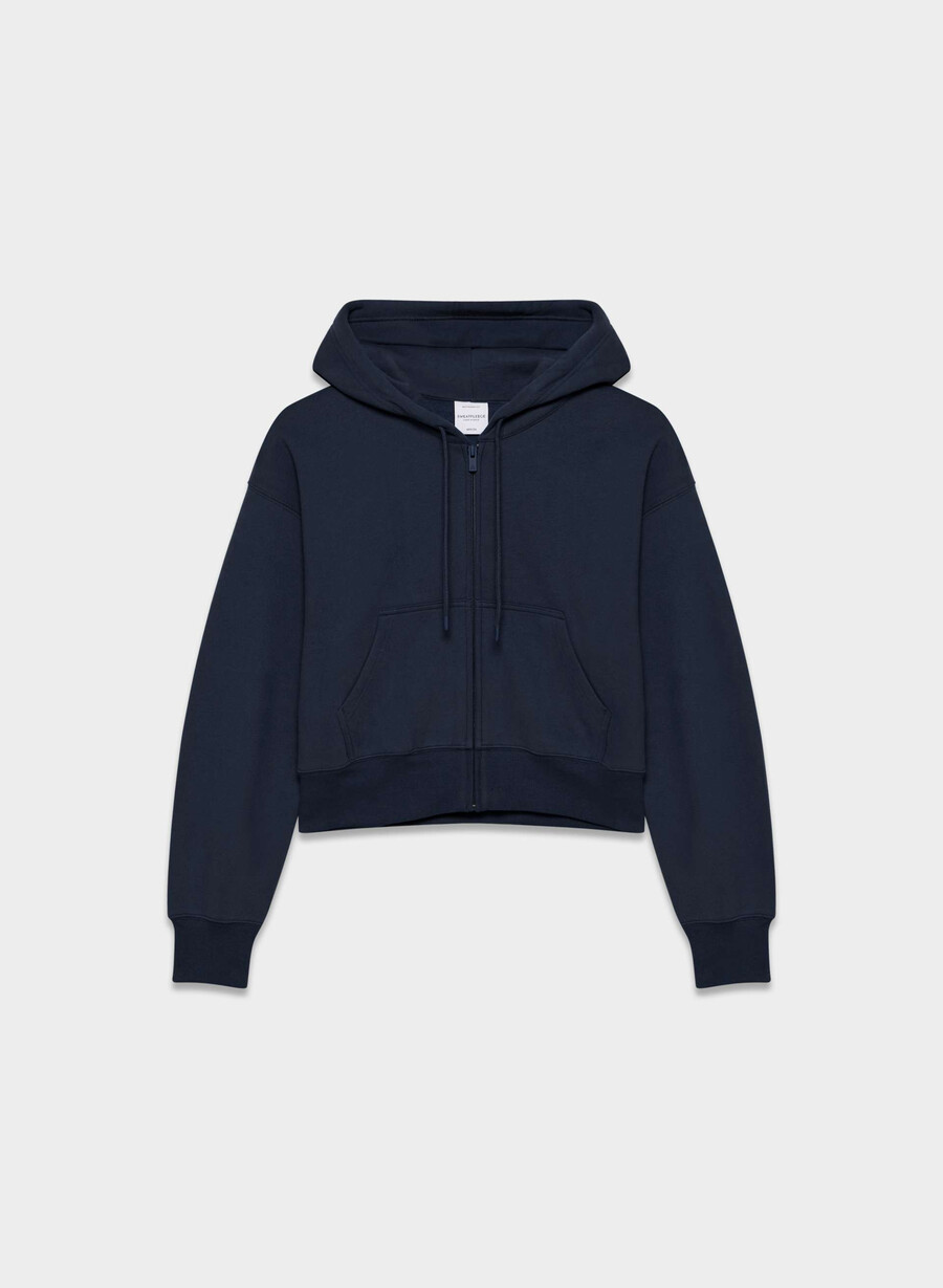 cozy sweatfleece boyfriend boxy zip hoodie admiral