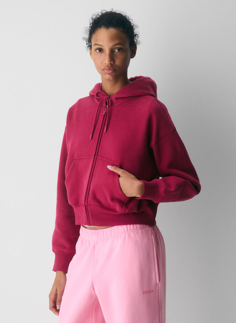 cozy sweatfleece boyfriend boxy zip hoodie juicy rose