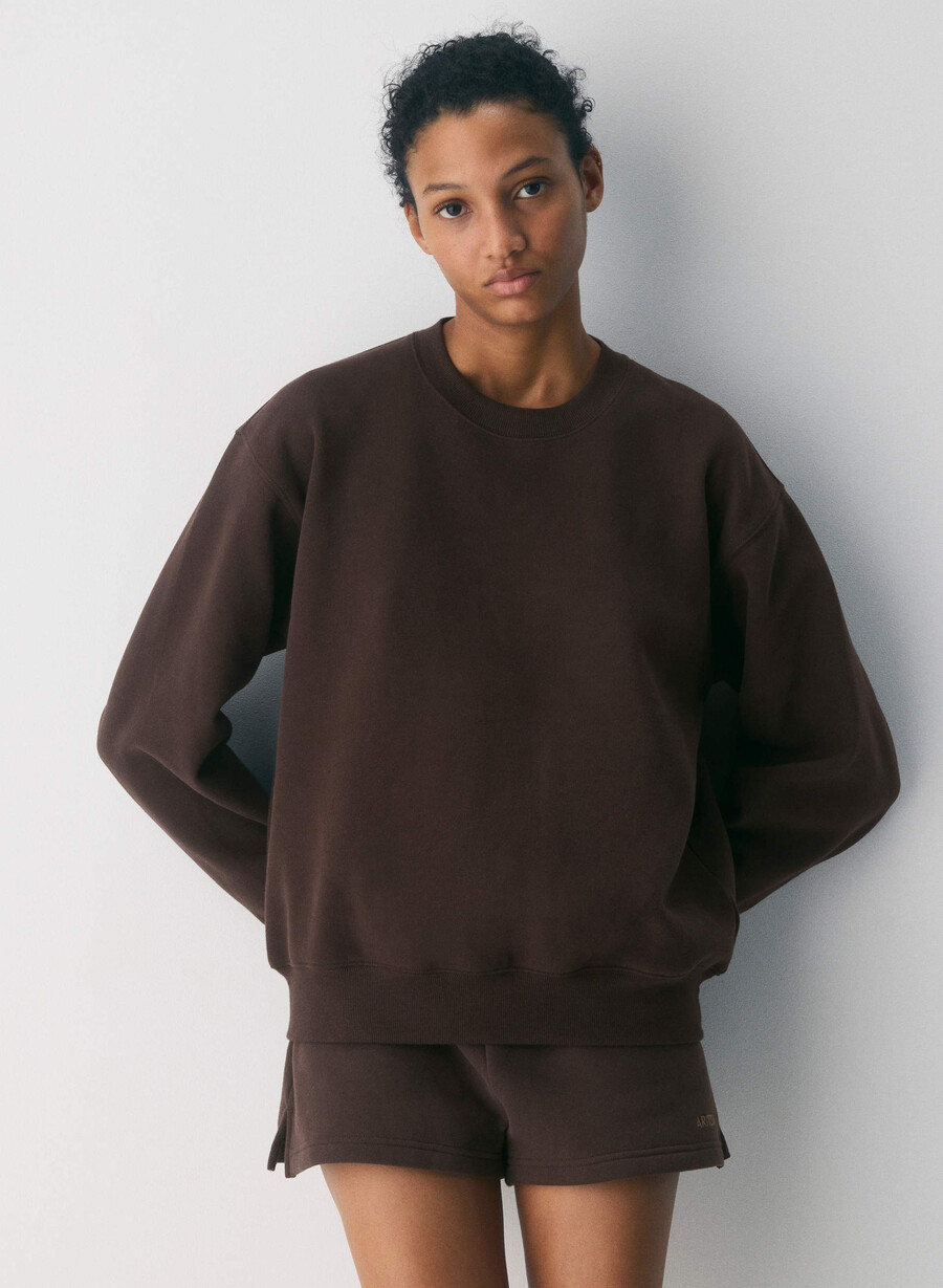 cozy sweatfleece perfect crew sweatshirt rich mocha brown