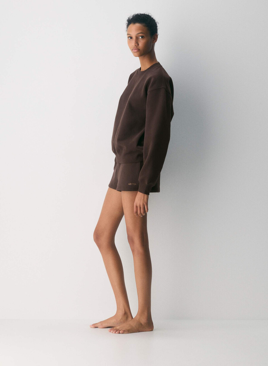 cozy sweatfleece perfect crew sweatshirt rich mocha brown