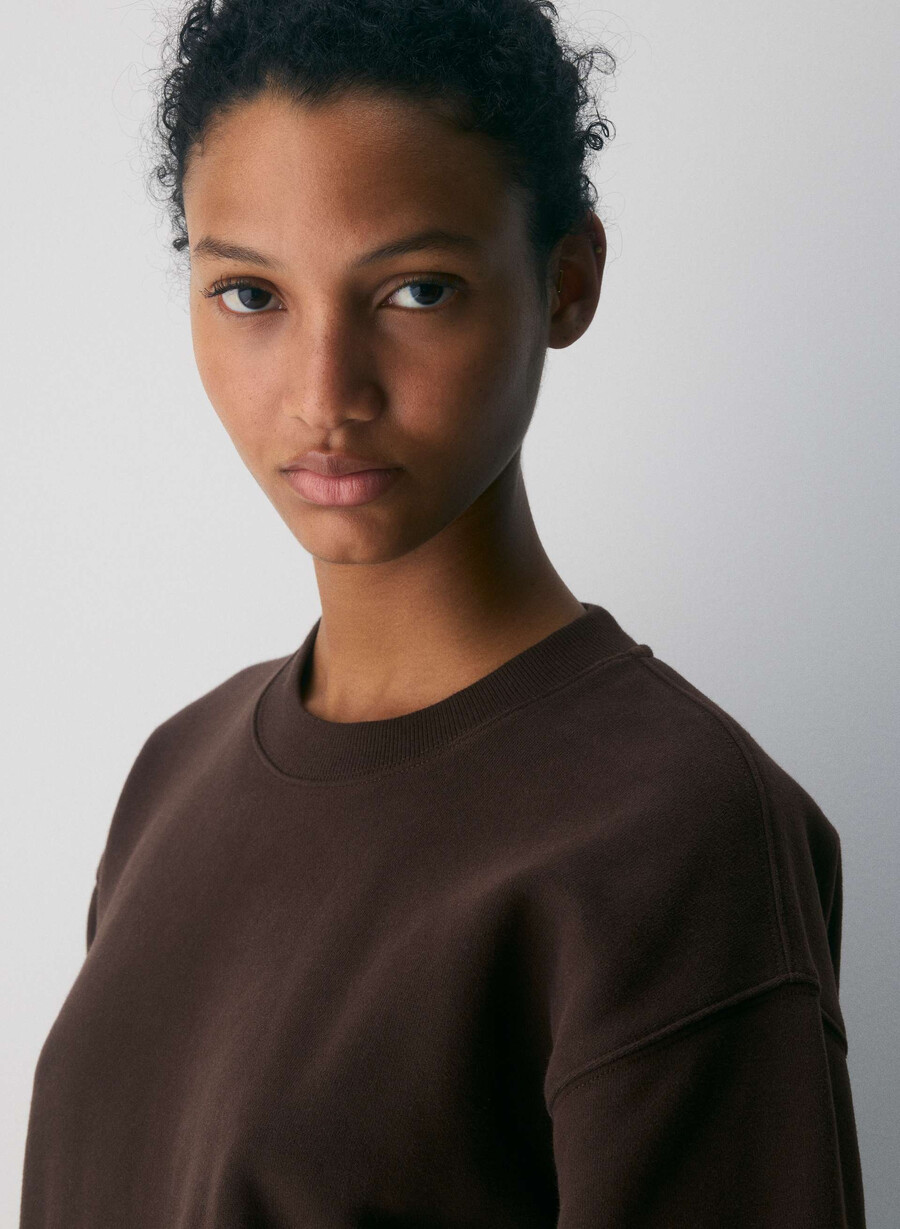 cozy sweatfleece perfect crew sweatshirt rich mocha brown