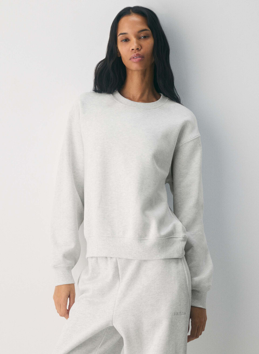 cozy sweatfleece perfect crew sweatshirt heather cloud white