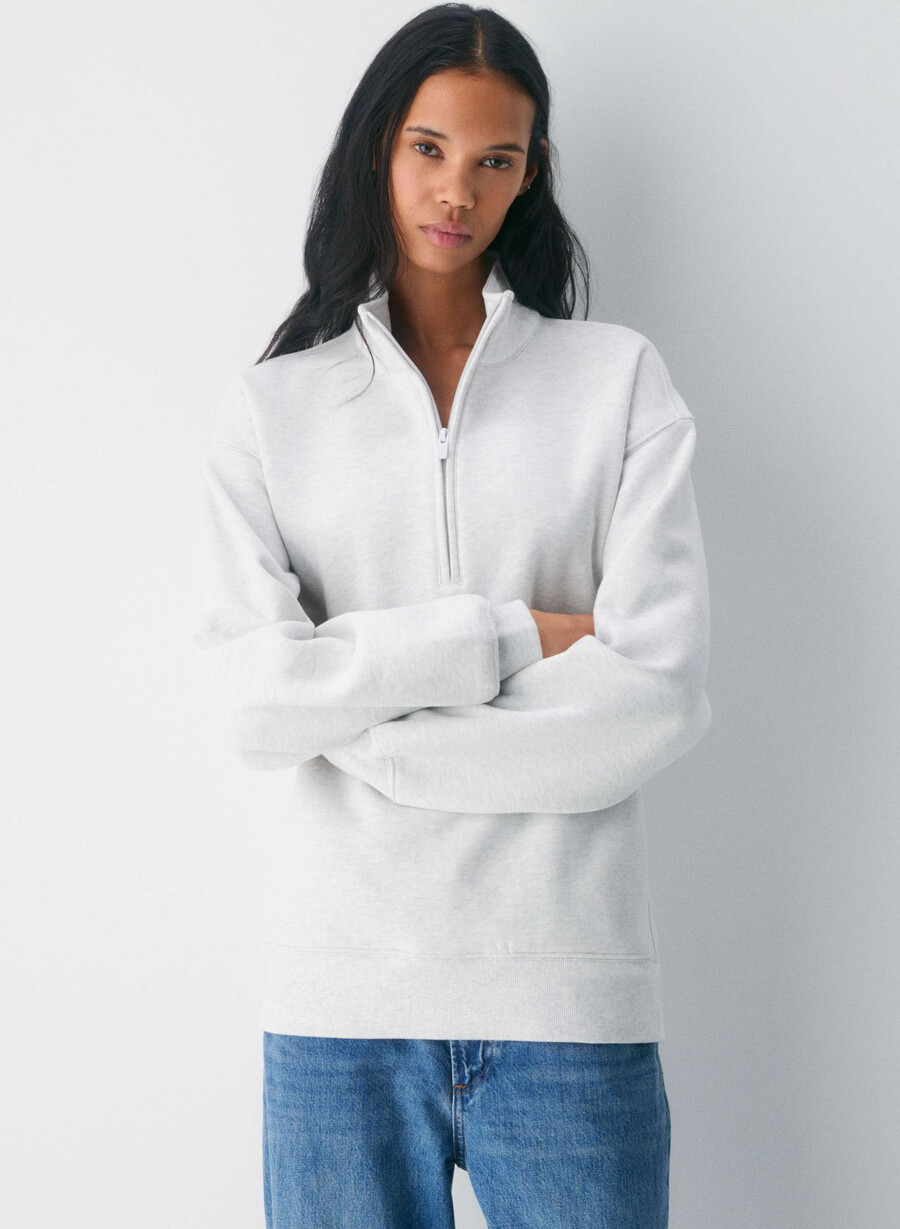 cozy sweatfleece boyfriend 12 zip heather cloud white