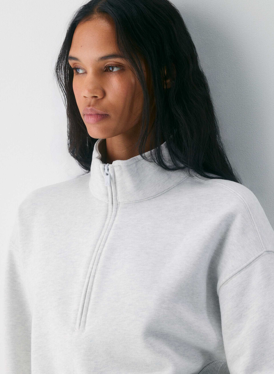 cozy sweatfleece boyfriend 12 zip heather cloud white