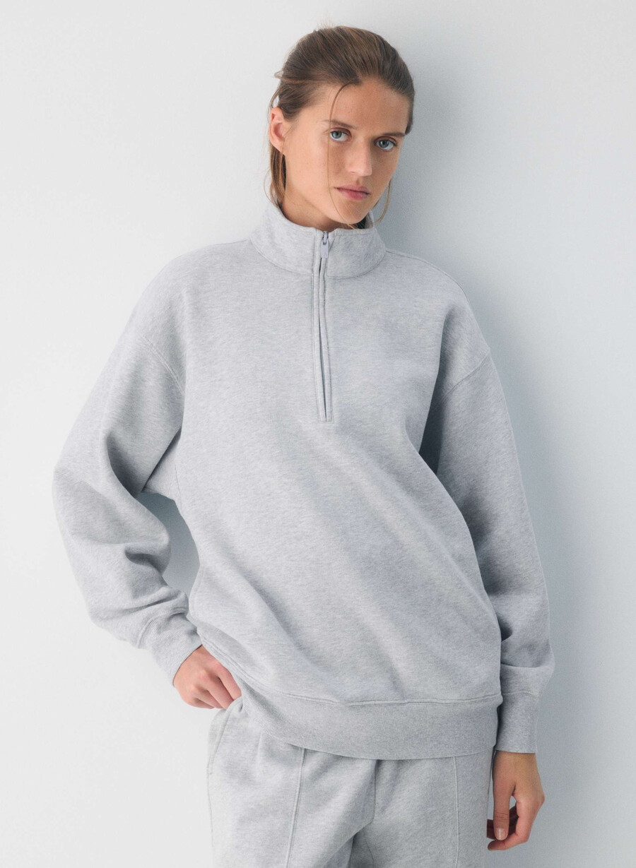 cozy sweatfleece boyfriend 12 zip heather chrome