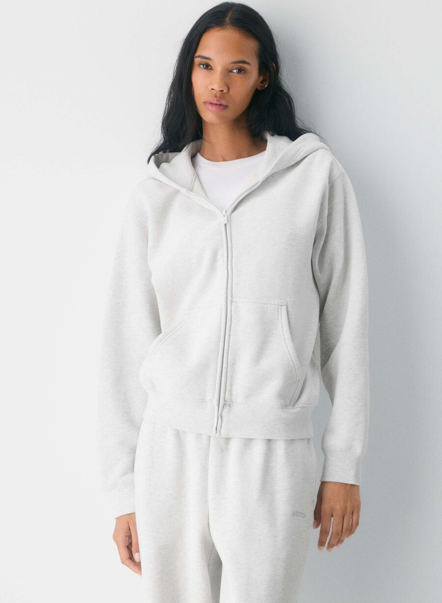 cozy sweatfleece perfect zip hoodie heather cloud white