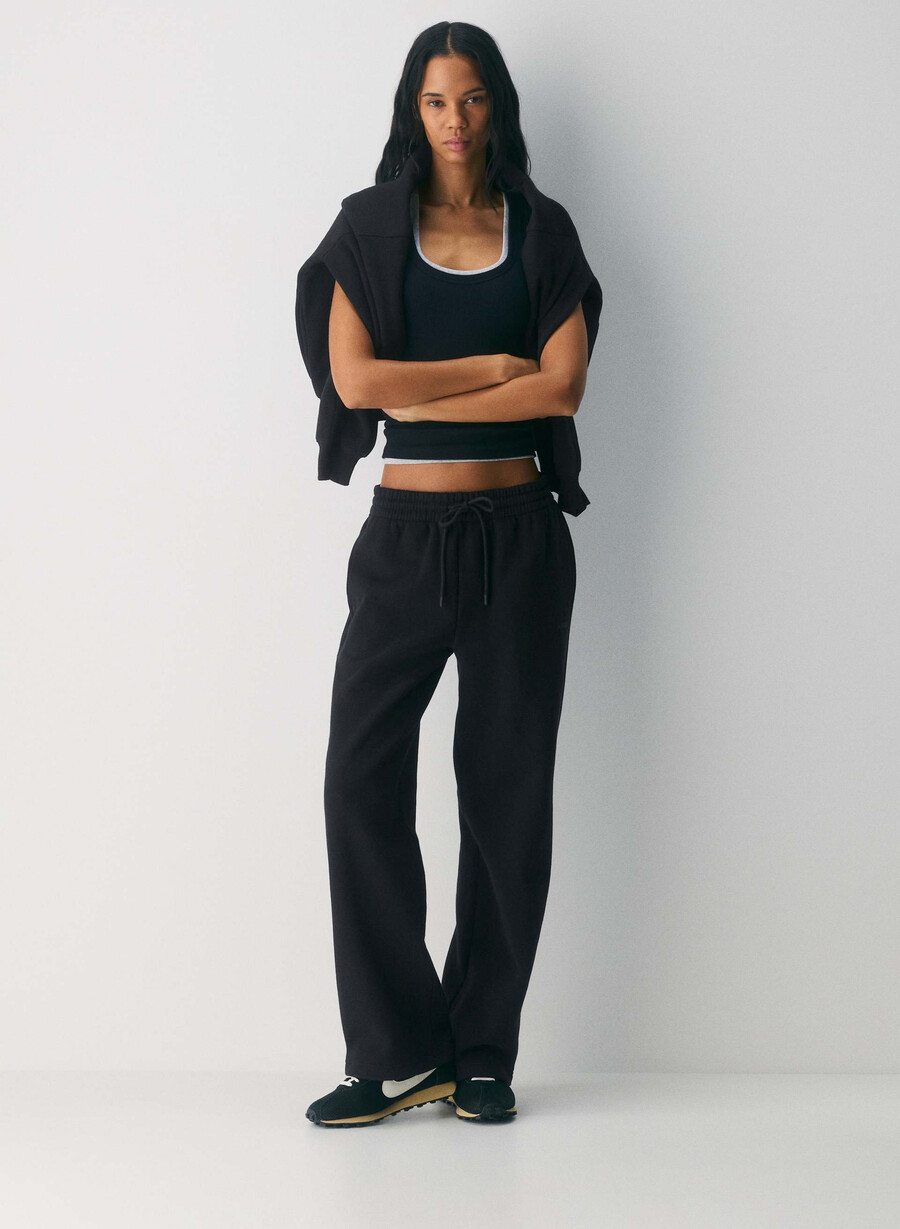 cozy sweatfleece boyfriend wide sweatpant black