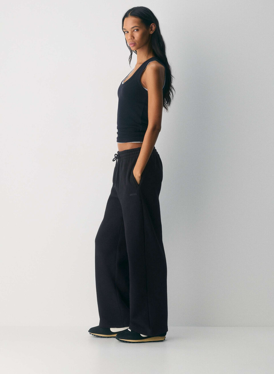 cozy sweatfleece boyfriend wide sweatpant black
