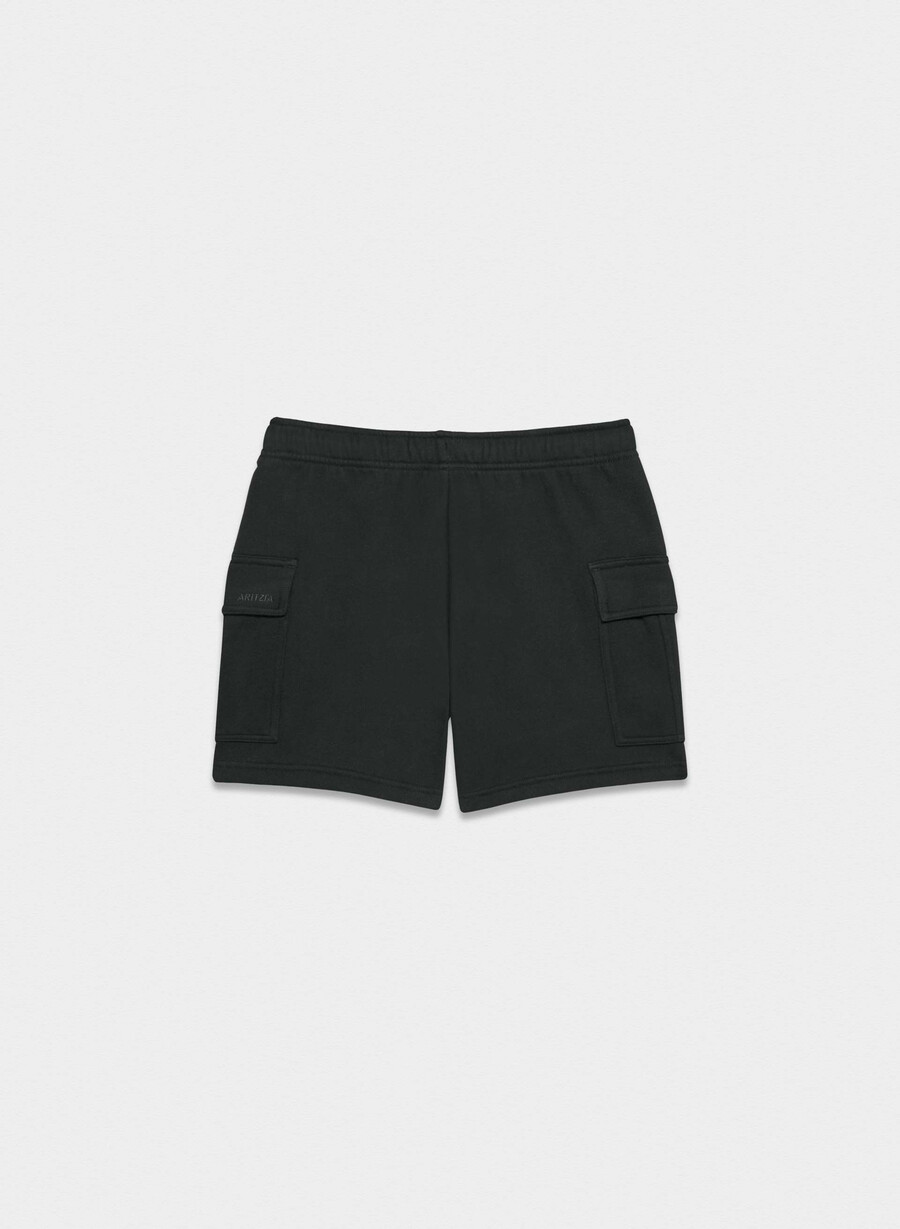 cozy sweatfleece mega cargo mid-thigh short black