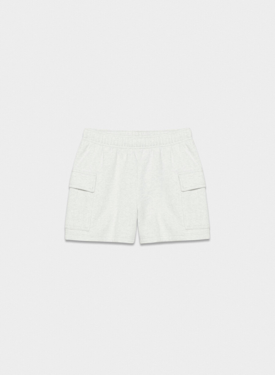 cozy sweatfleece mega cargo mid-thigh short heather cloud white