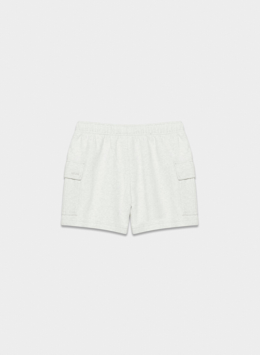 cozy sweatfleece mega cargo mid-thigh short heather cloud white
