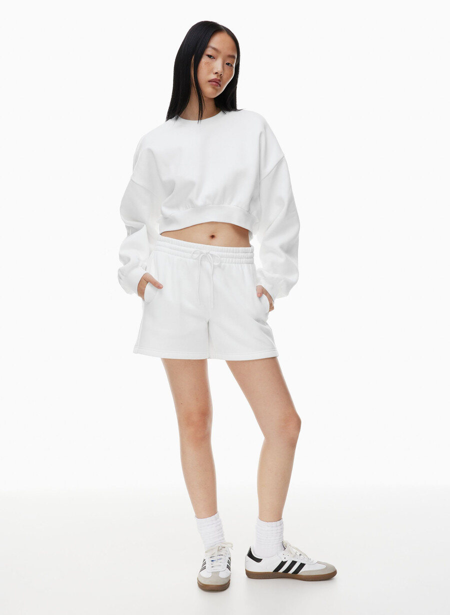 cozy sweatfleece boyfriend mid-thigh short white
