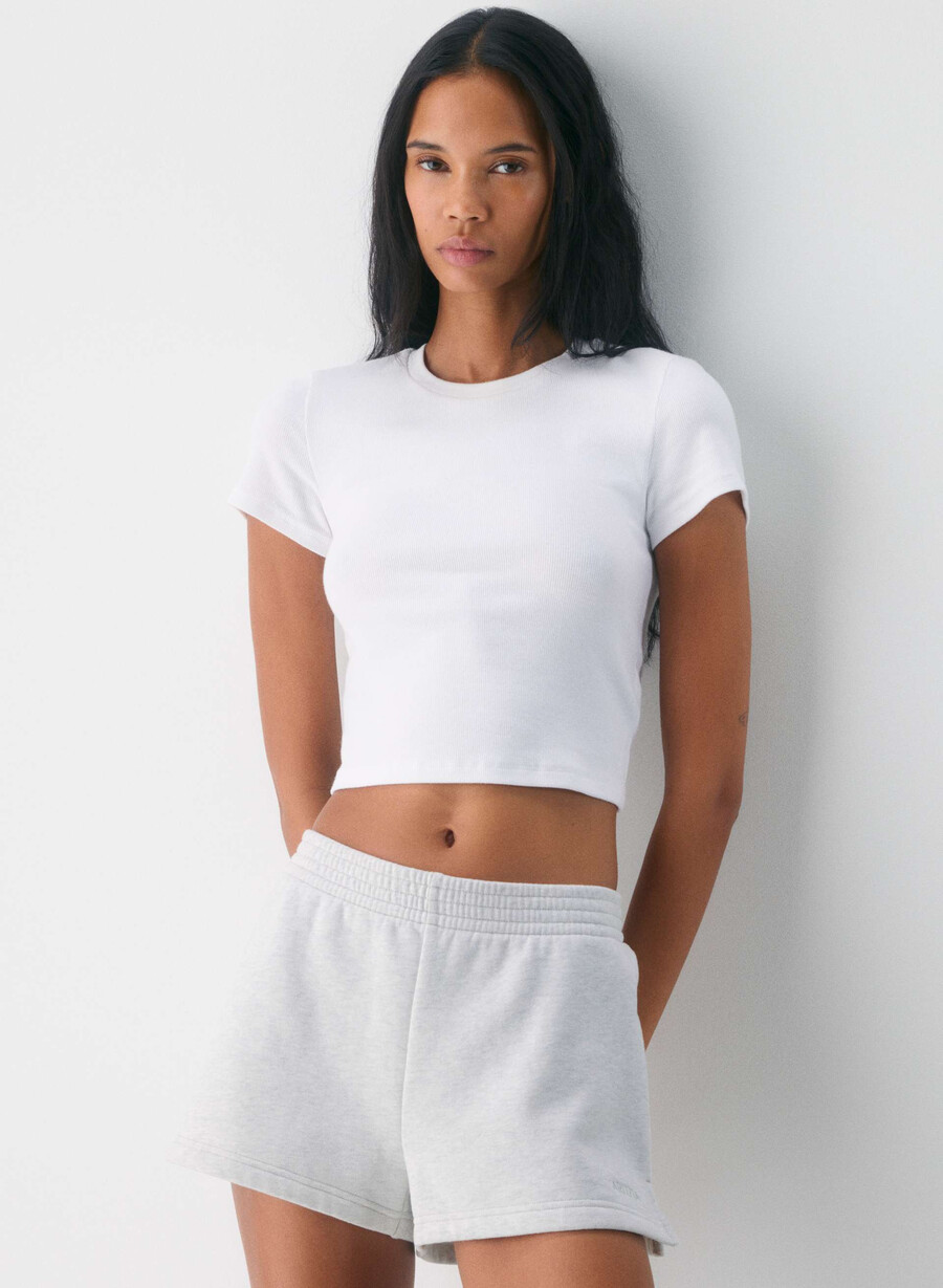 cozy sweatfleece perfect micro short heather cloud white