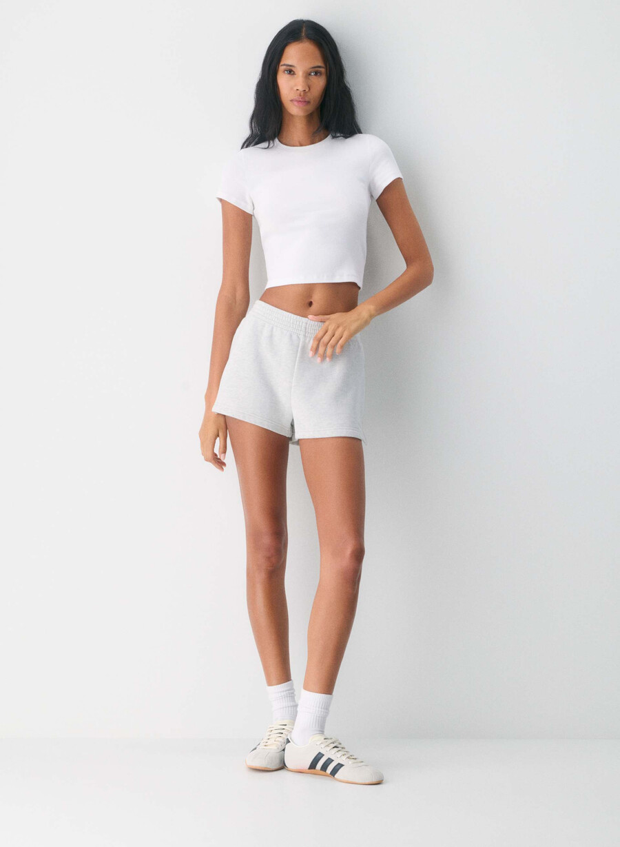 cozy sweatfleece perfect micro short heather cloud white