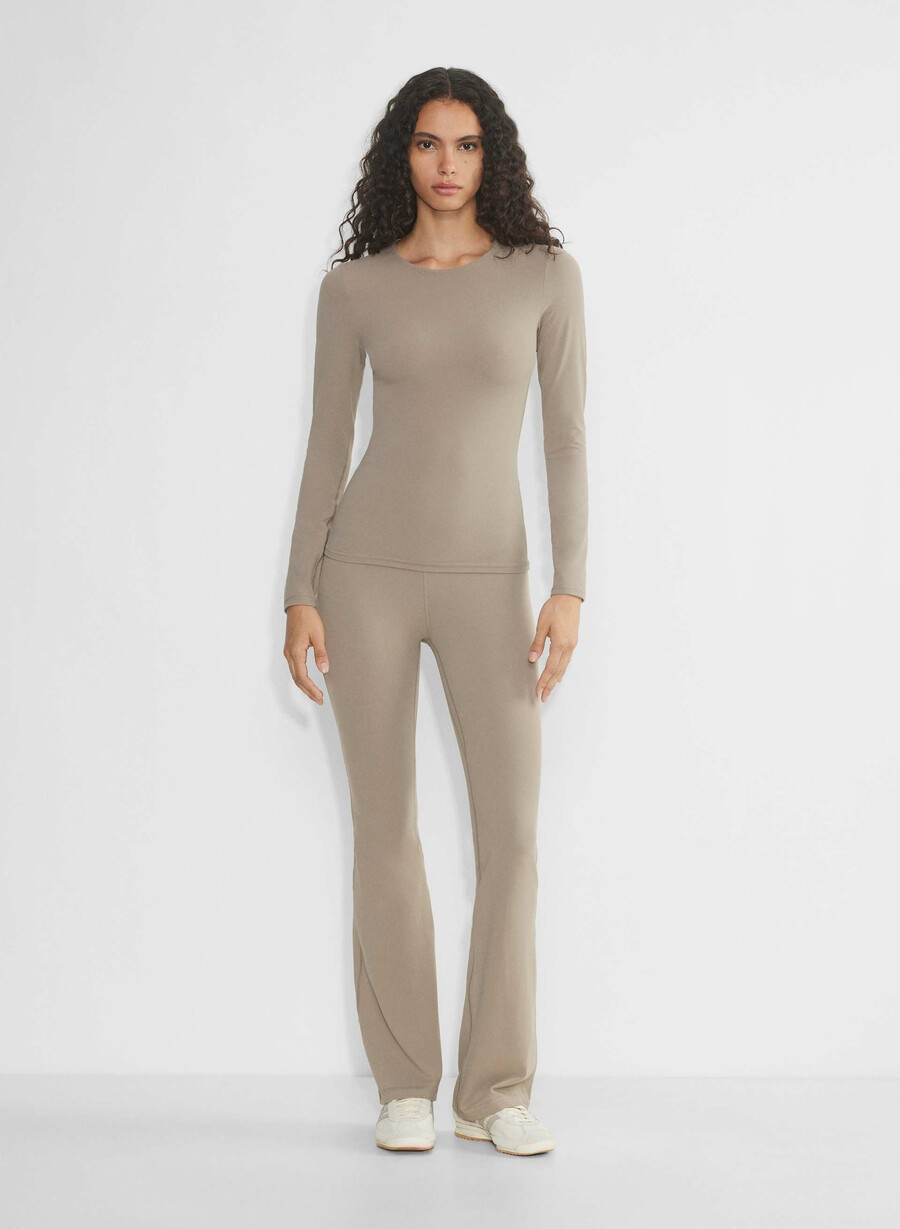 butter cheeky hi-rise flare legging nomad taupe