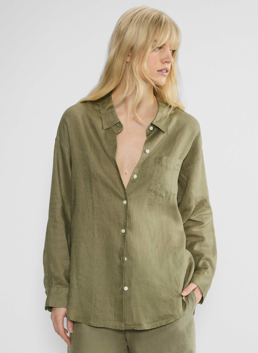 reminisce relaxed linen shirt sundried olive