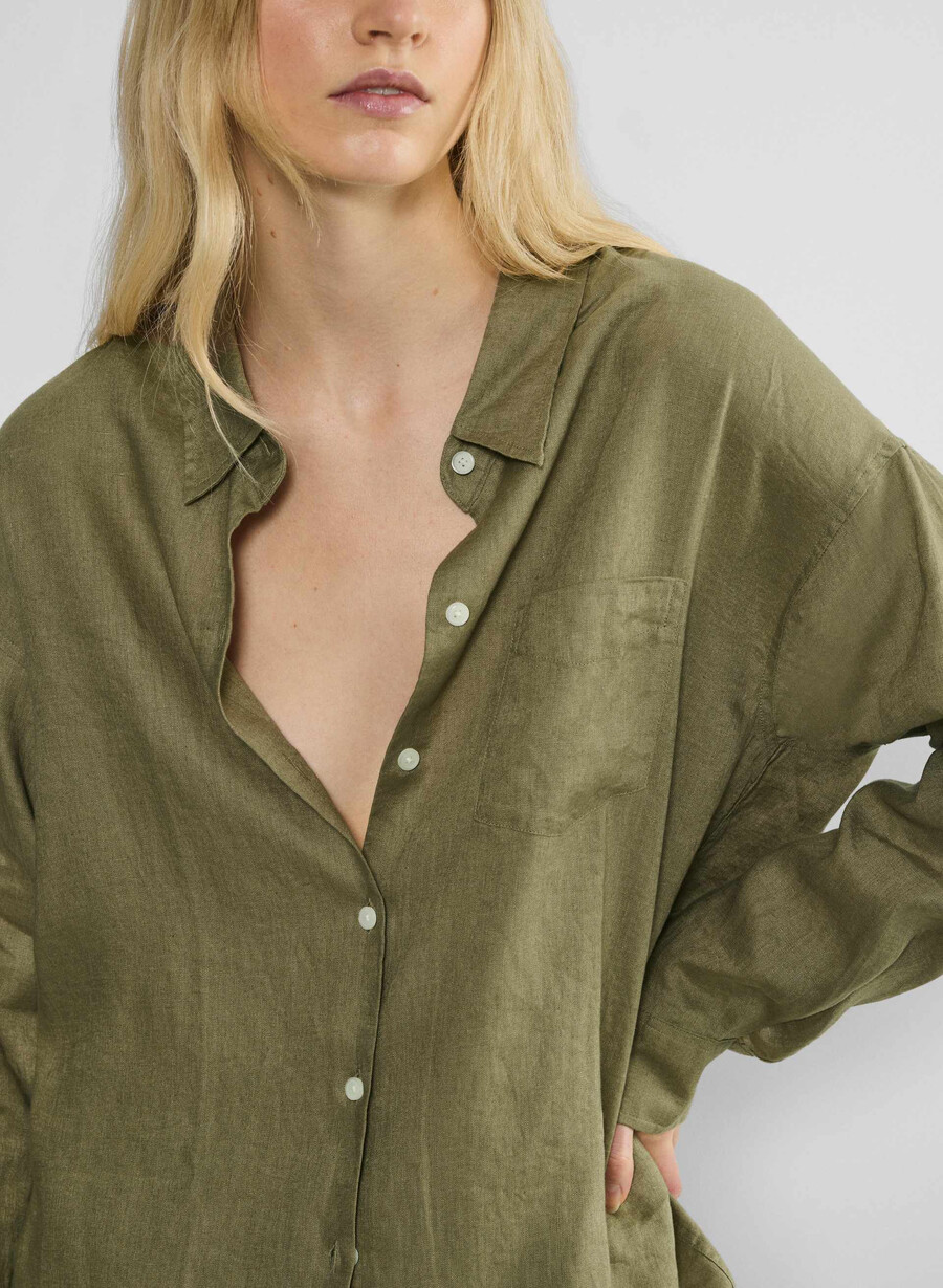 reminisce relaxed linen shirt sundried olive