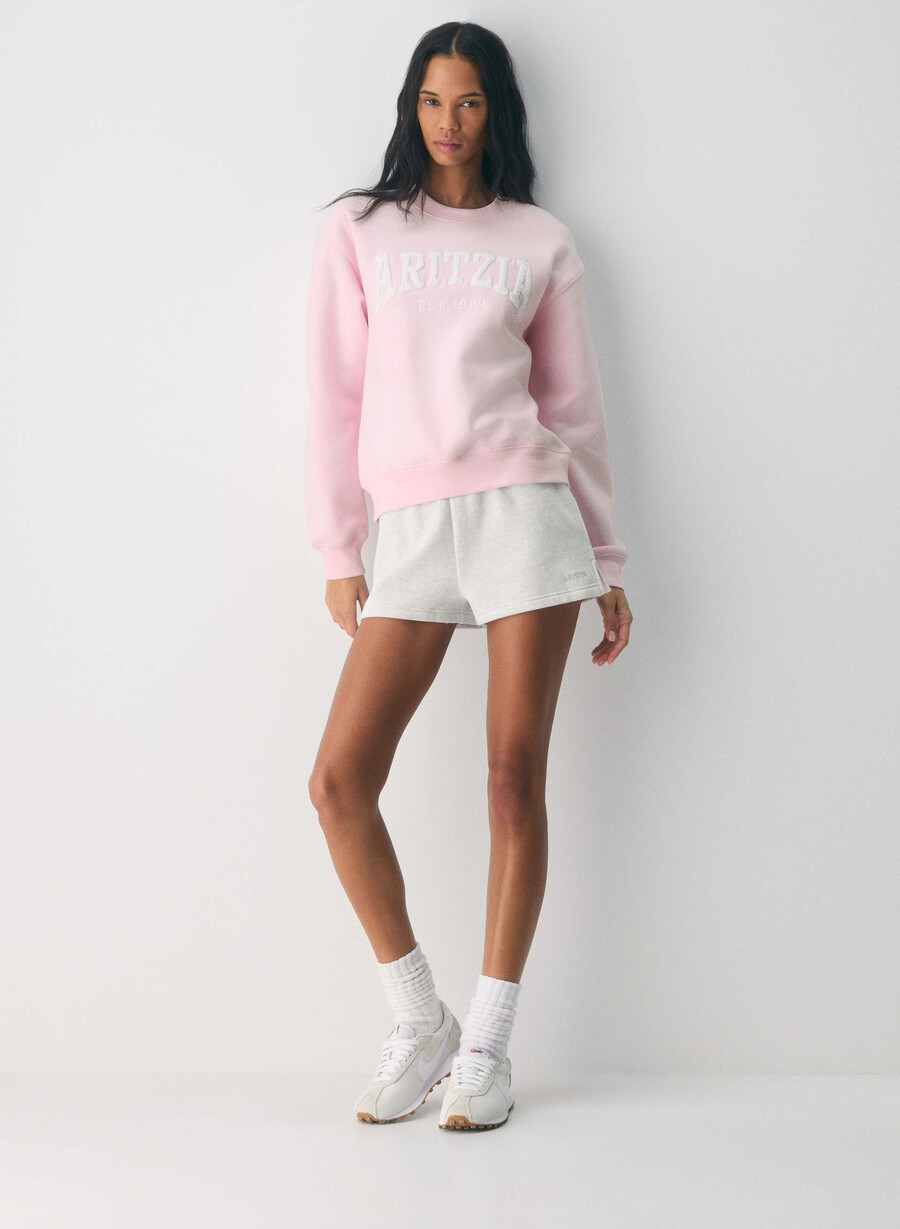 cozy sweatfleece perfect crew sweatshirt villa pink white