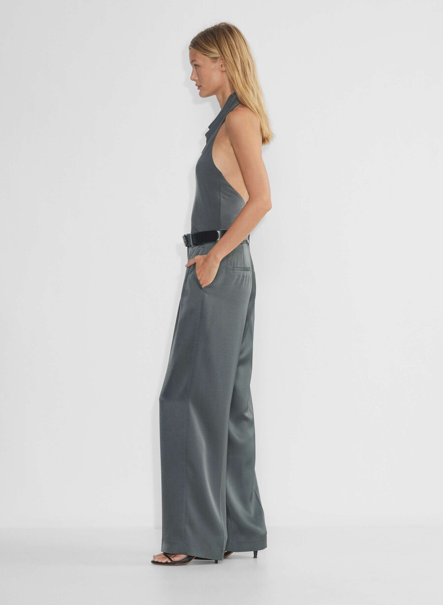 the effortless pant satin coal grey