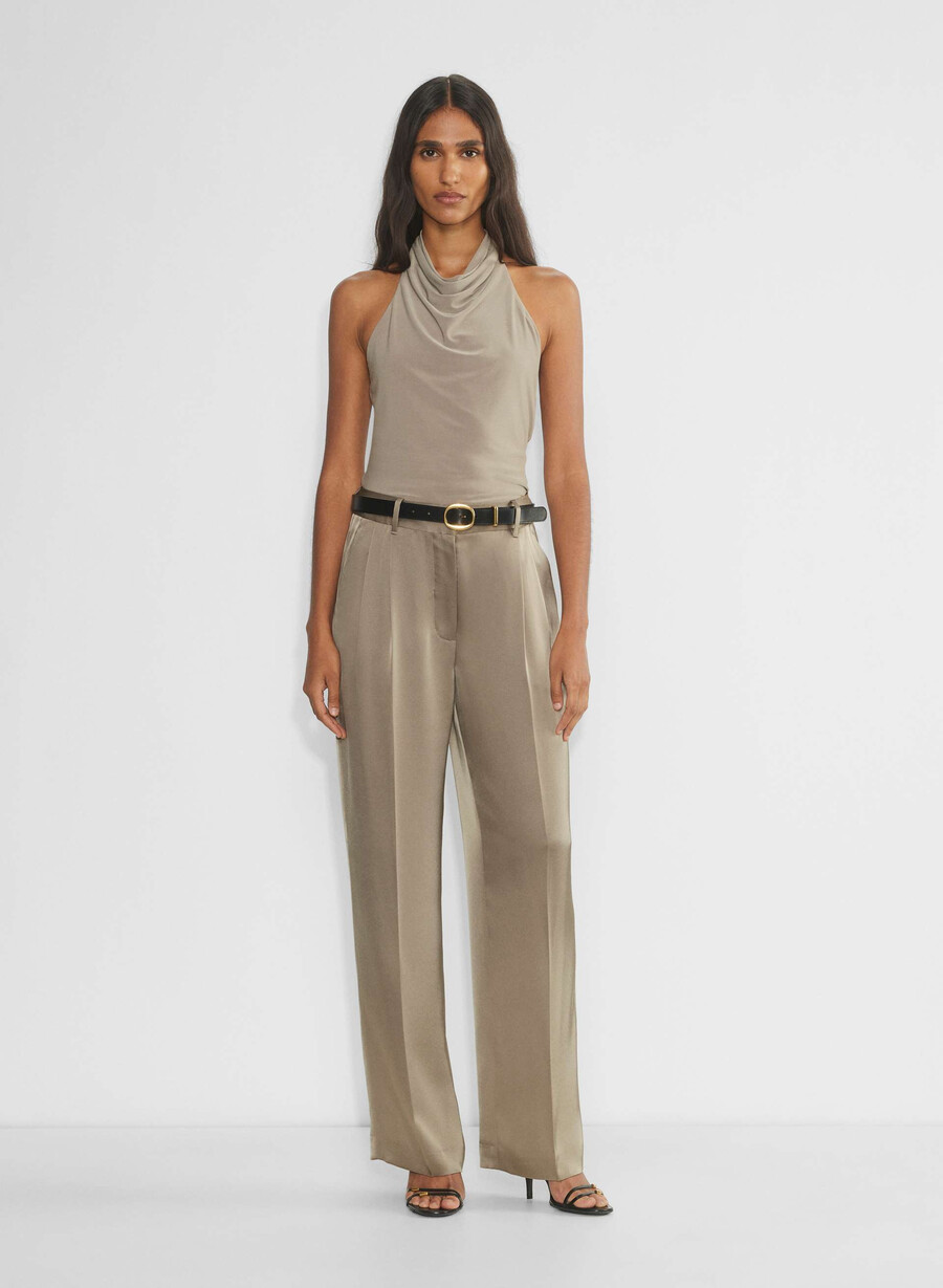 the effortless pant satin nomad taupe