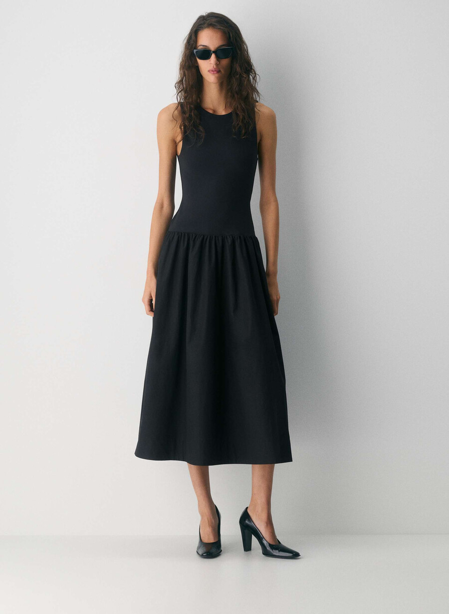 worldly poplin dress black