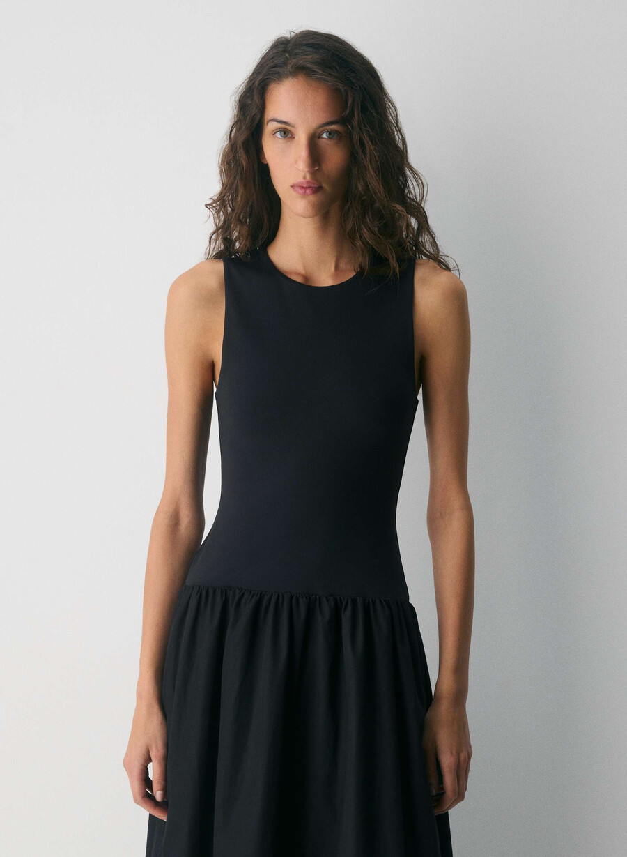 worldly poplin dress black