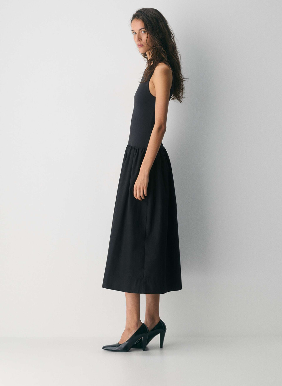 worldly poplin dress black
