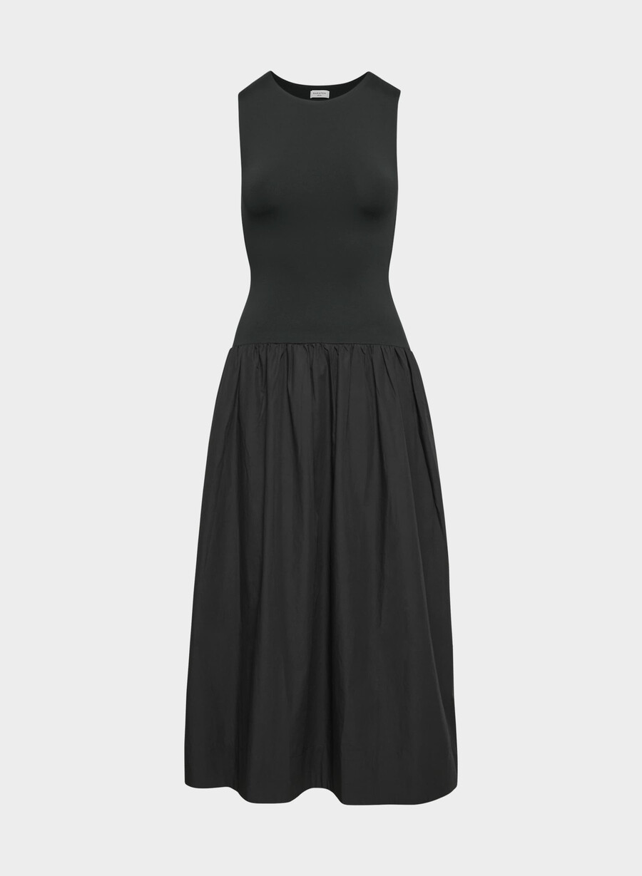 worldly poplin dress black