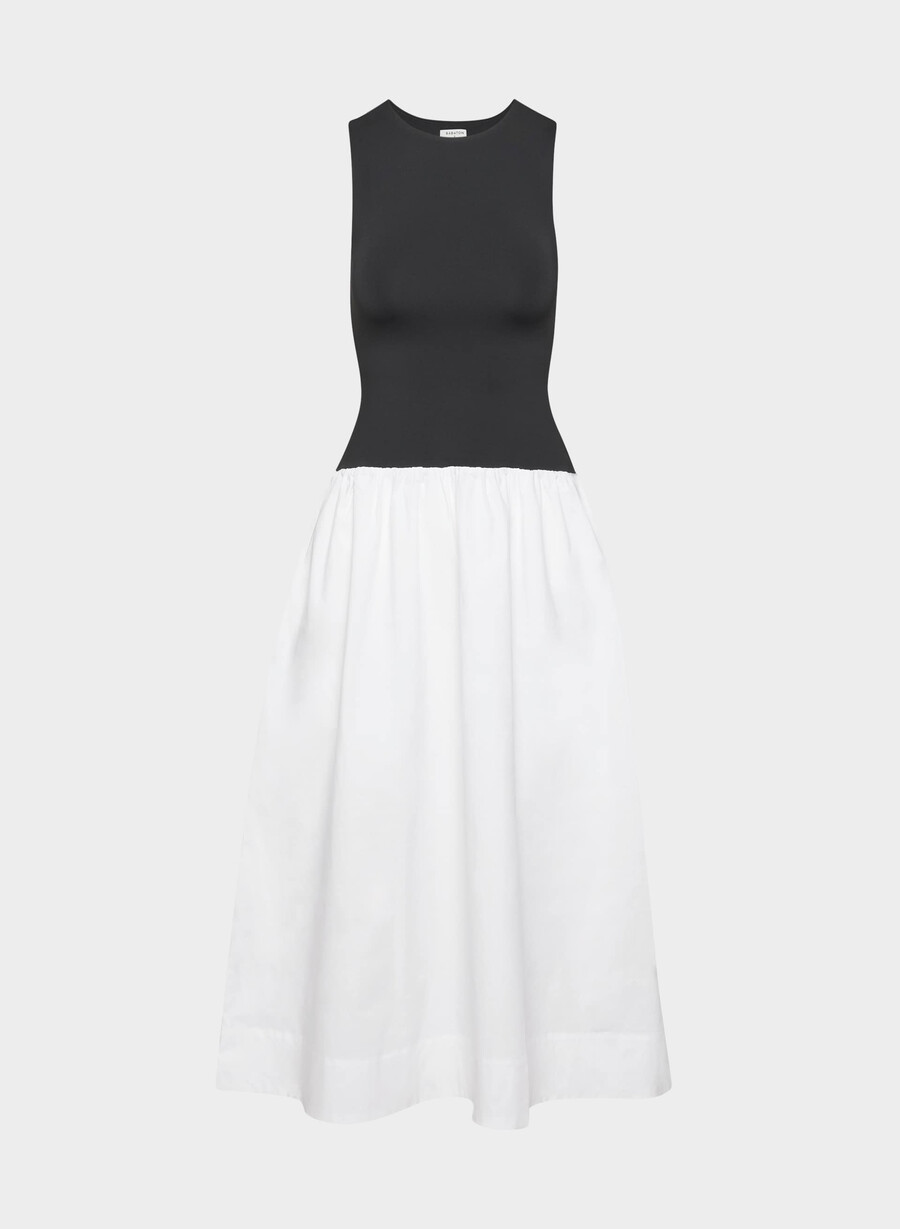 worldly poplin dress bt white black